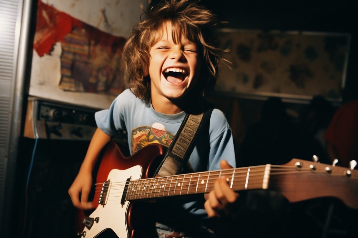 dziecko gra na gitarze elektrycznej