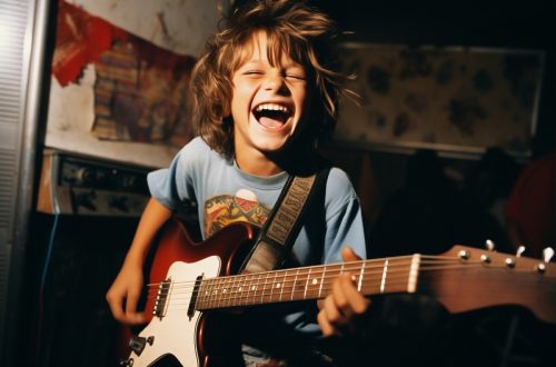 dziecko gra na gitarze elektrycznej